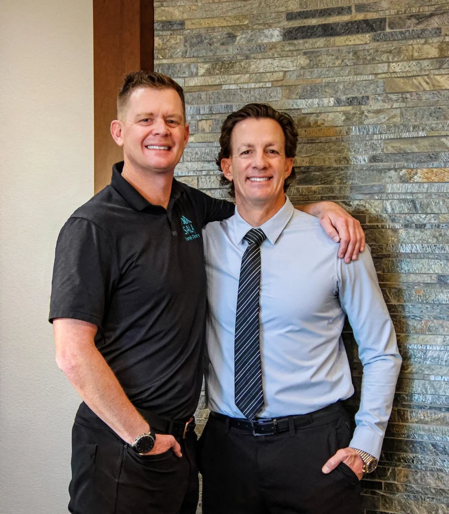 Dr. Todd Sala, left, and Dr. Jason Sala inside Sala Family Dentistry.